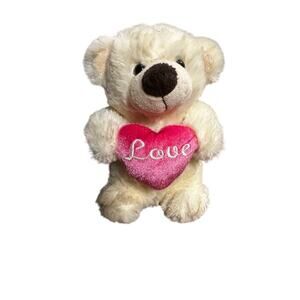 Vintage Chrisha Playful Plush Valentine’s Love‎ Pink Heart White Bear 7”